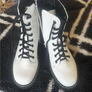 Sincerely Jules White Leather Combat Boots